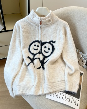 Autumn high collar knitted cardigan lovely zip sweater
