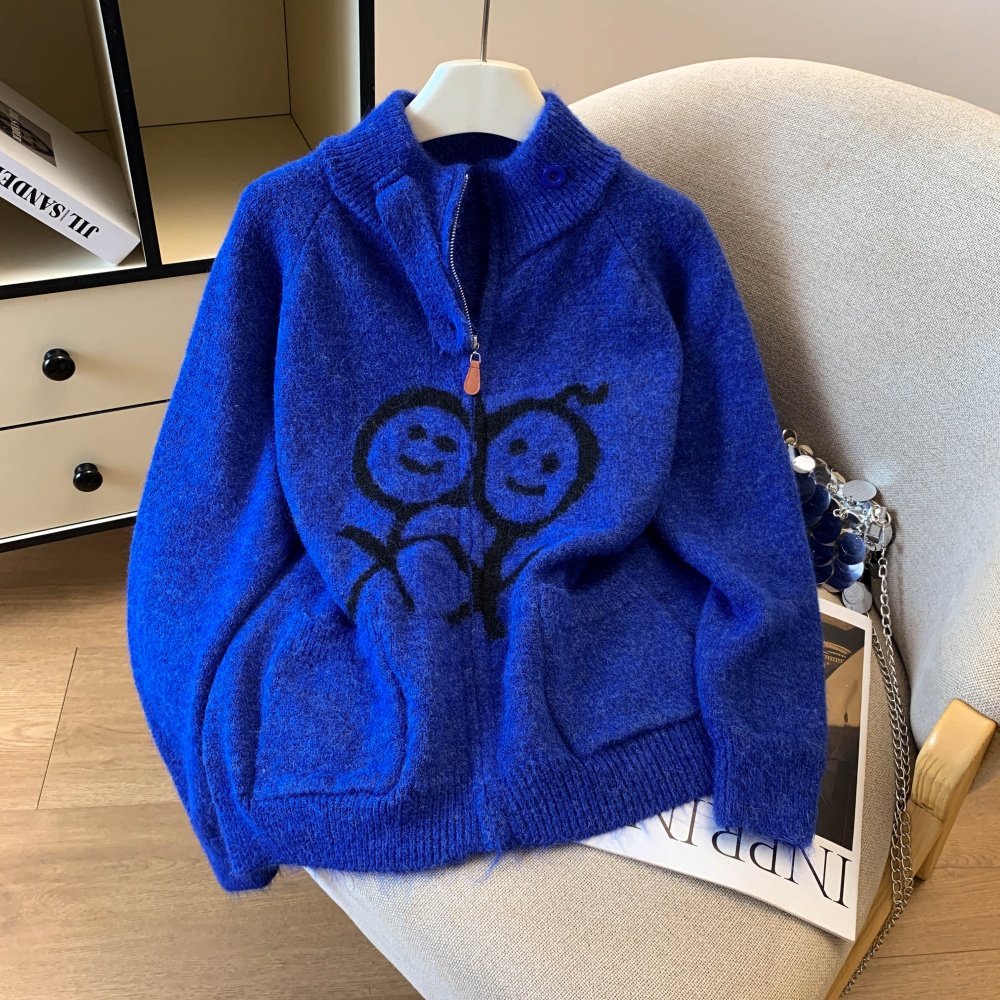 Autumn high collar knitted cardigan lovely zip sweater
