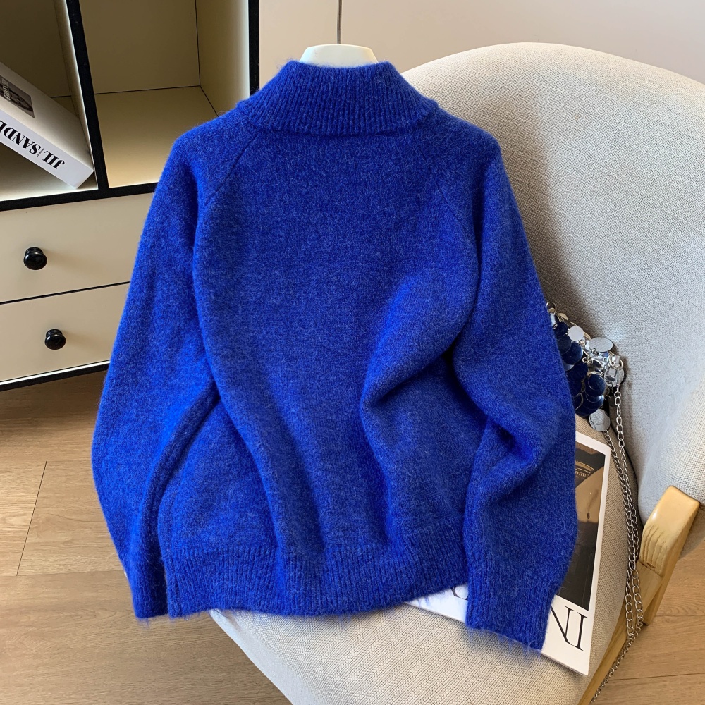 Autumn high collar knitted cardigan lovely zip sweater