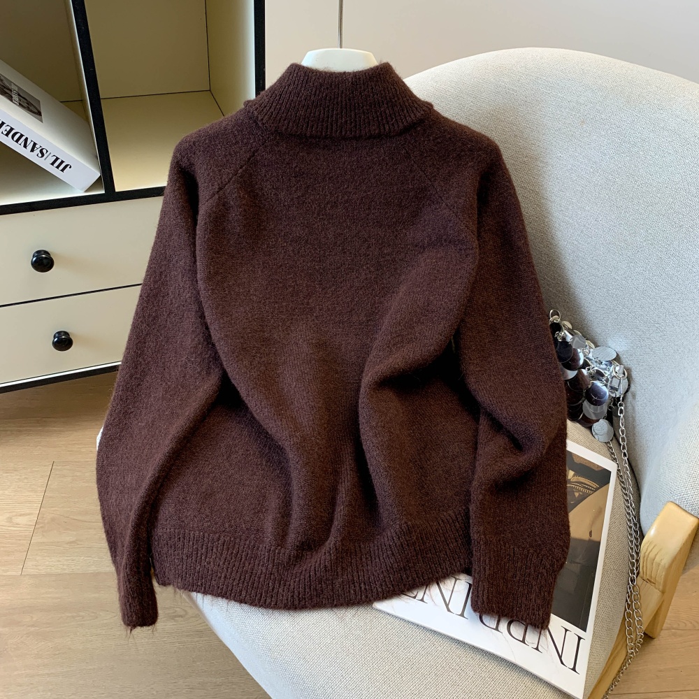 Autumn high collar knitted cardigan lovely zip sweater