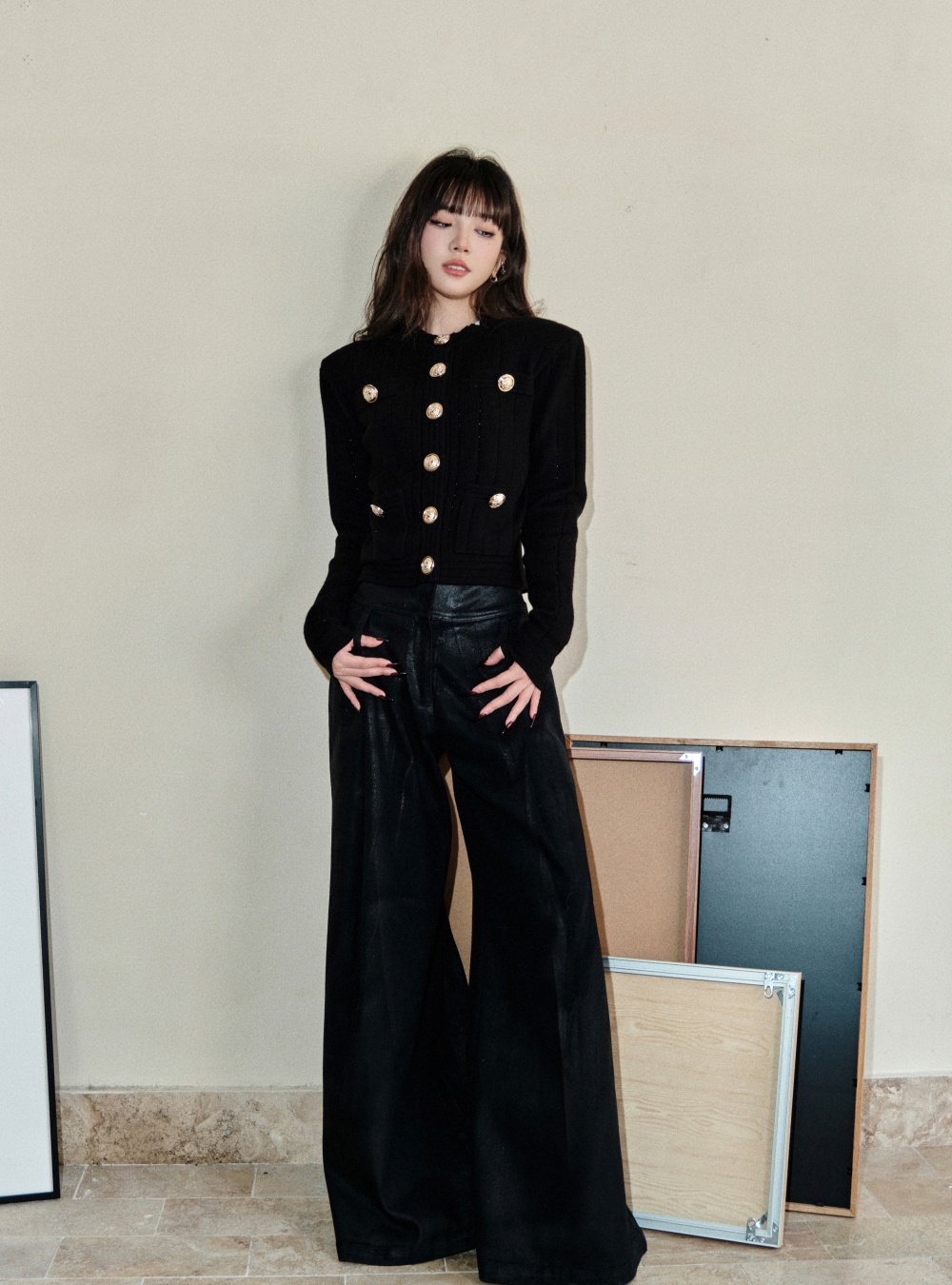 Slim chanelstyle tops round neck skirt a set for women