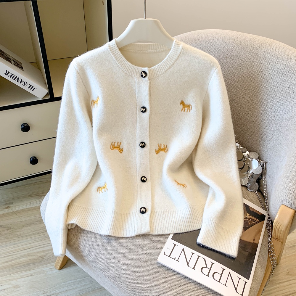 Autumn knitted slim sweater pony embroidery cardigan