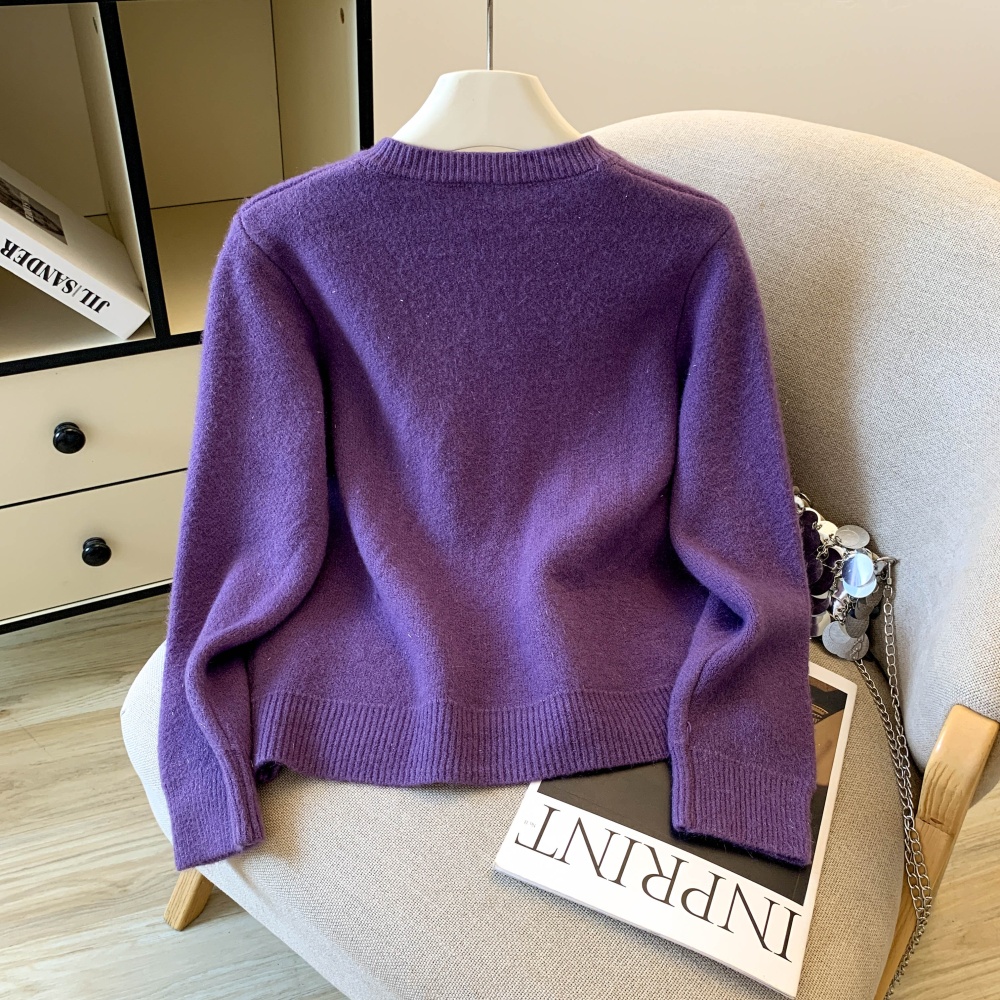 Autumn knitted slim sweater pony embroidery cardigan