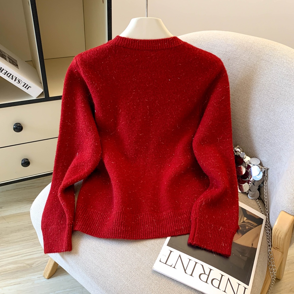 Autumn knitted slim sweater pony embroidery cardigan