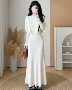 Knitted dress autumn and winter long dress a set for women
