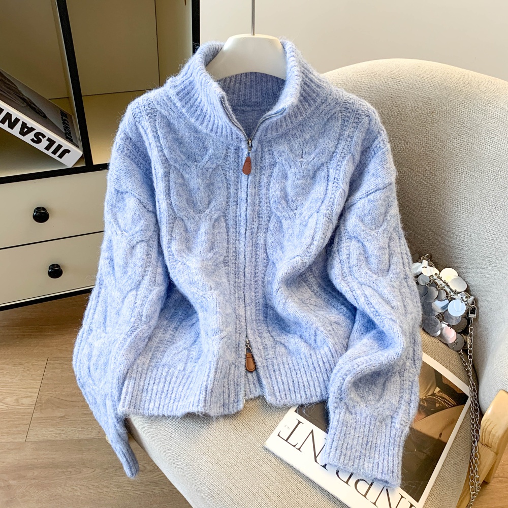 Knitted thick coat wool high collar sweater for women
