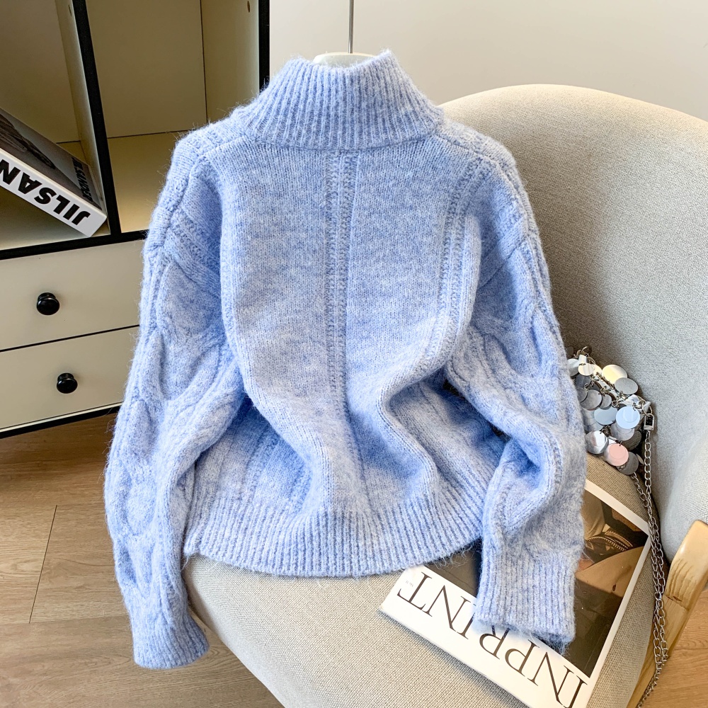 Knitted thick coat wool high collar sweater for women