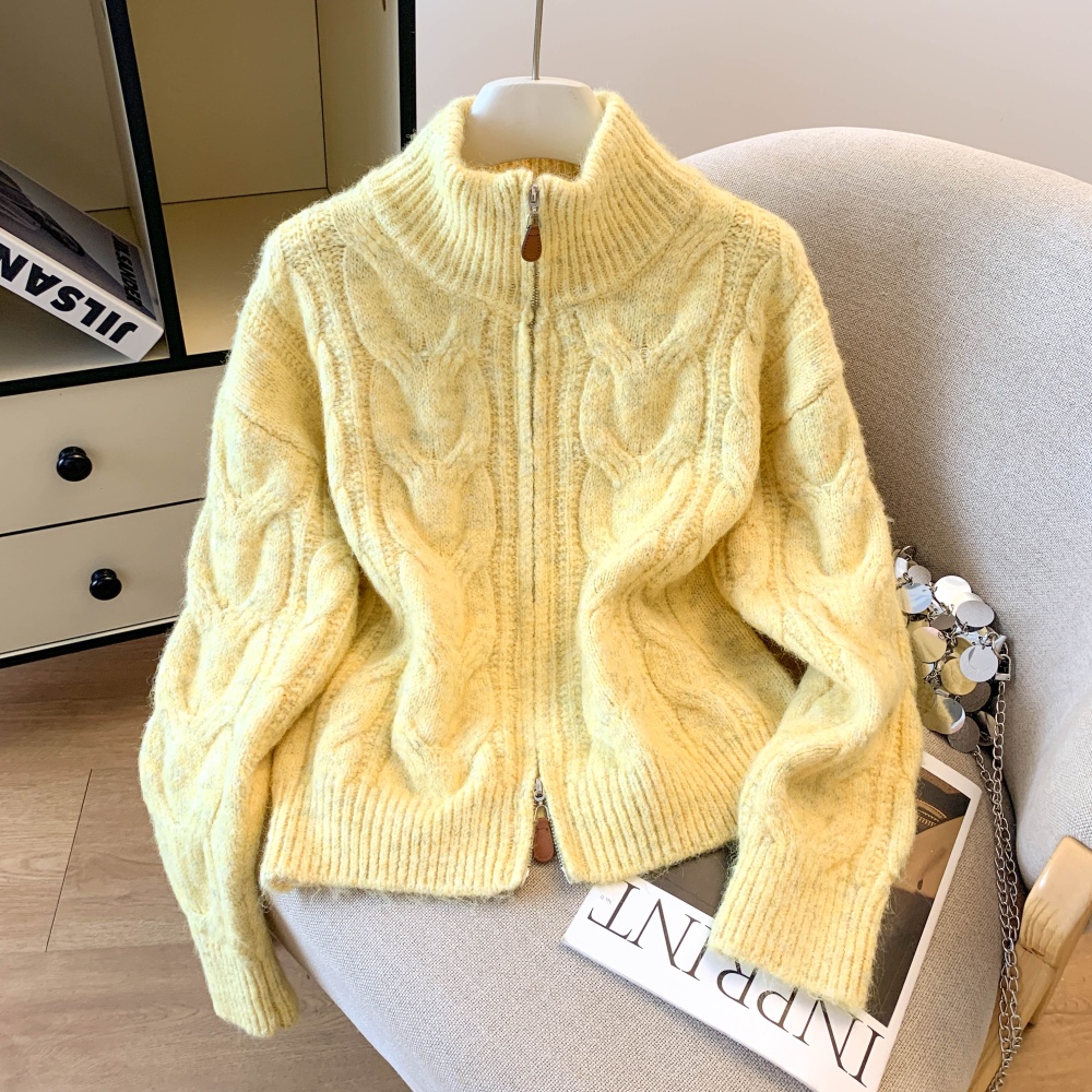 Knitted thick coat wool high collar sweater for women