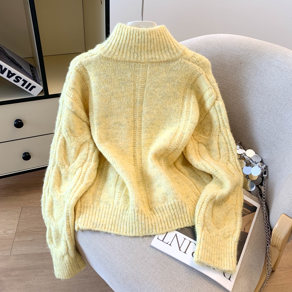 Knitted thick coat wool high collar sweater for women