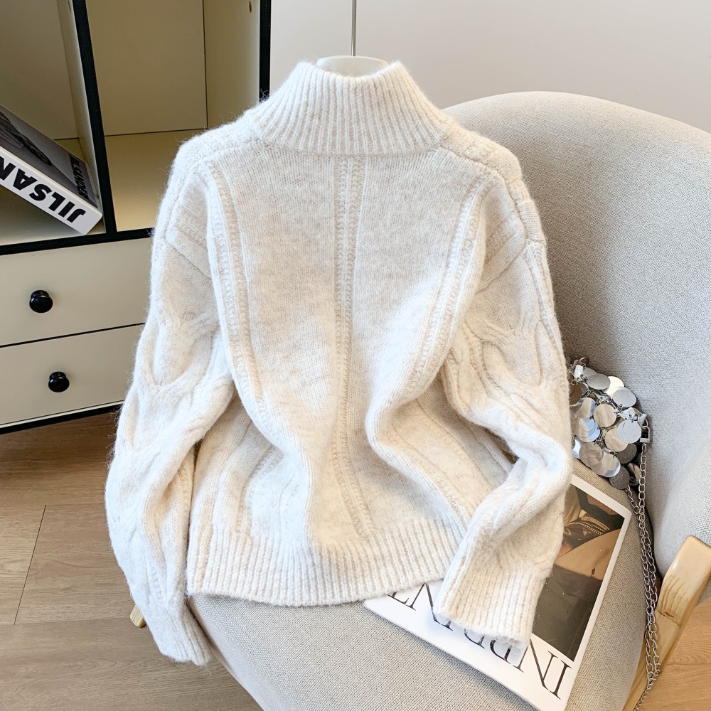 Knitted thick coat wool high collar sweater for women