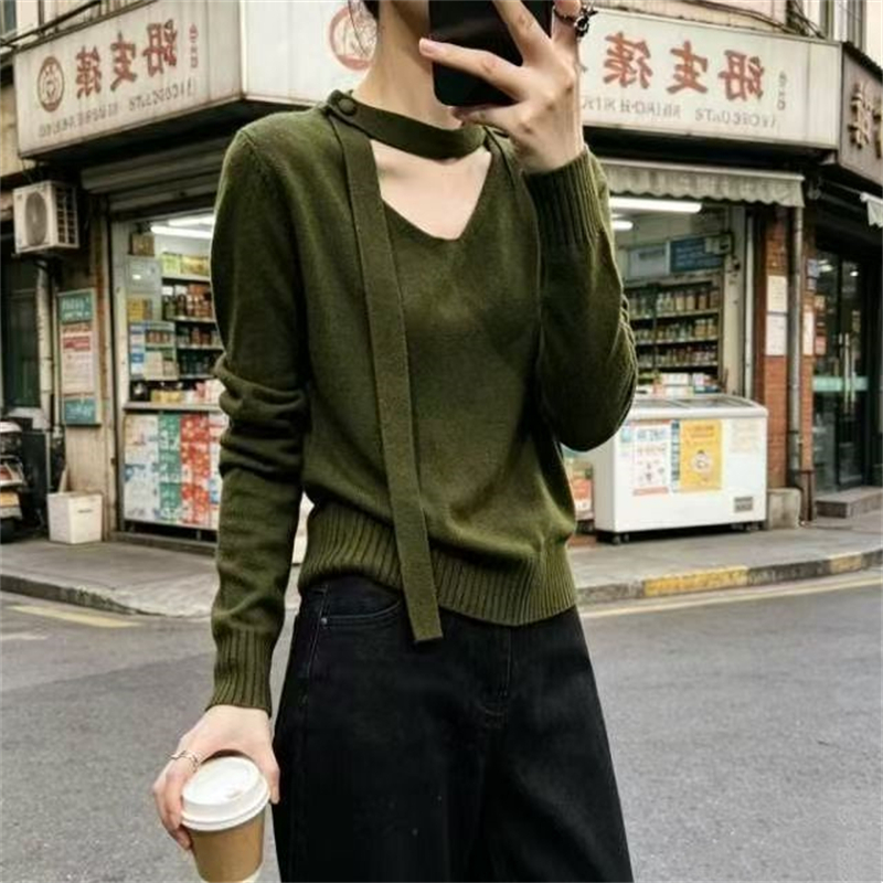 Streamer retro long sleeve tops lazy autumn and winter sweater