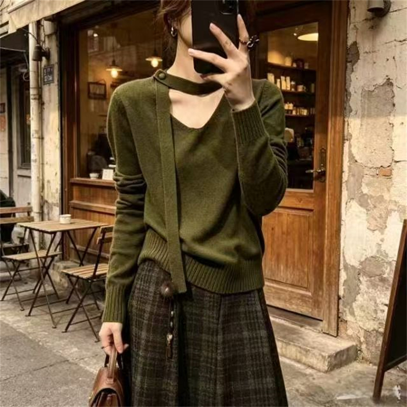 Streamer retro long sleeve tops lazy autumn and winter sweater