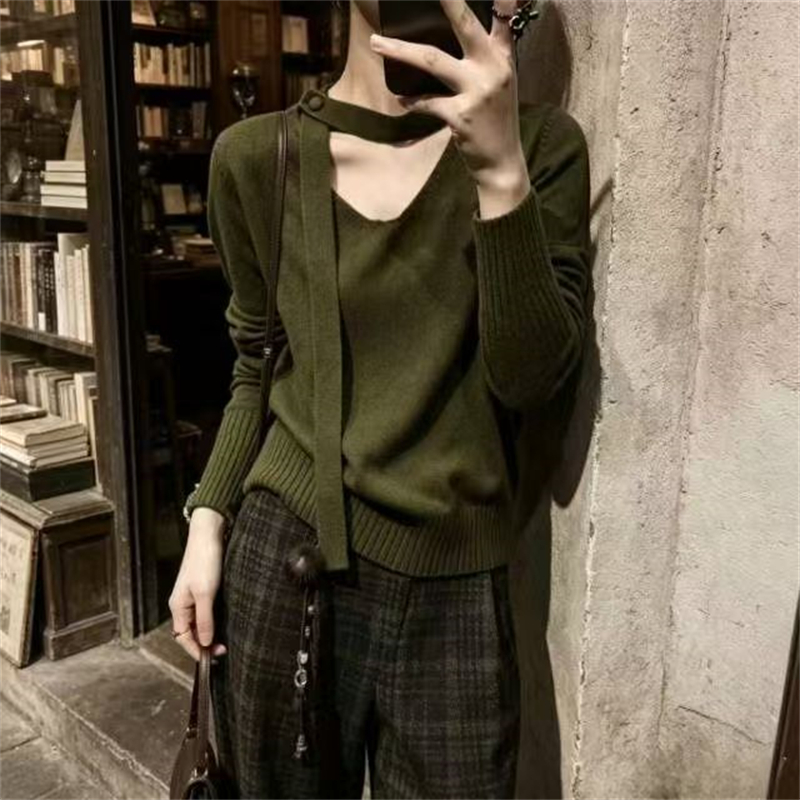 Streamer retro long sleeve tops lazy autumn and winter sweater