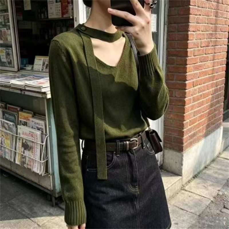 Streamer retro long sleeve tops lazy autumn and winter sweater
