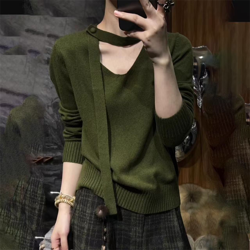 Streamer retro long sleeve tops lazy autumn and winter sweater